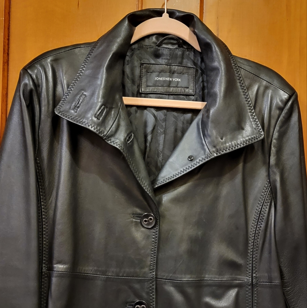 🦋Vintage Black Leather Swing Jacket 🦋Jones New York 1X Plus Womans - Picture 1 of 14